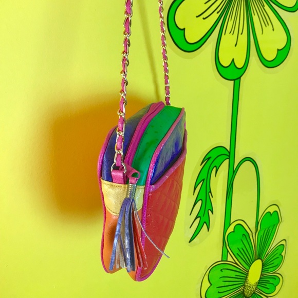 Vintage 90s color block quilted chain link purse - Picture 2 of 8